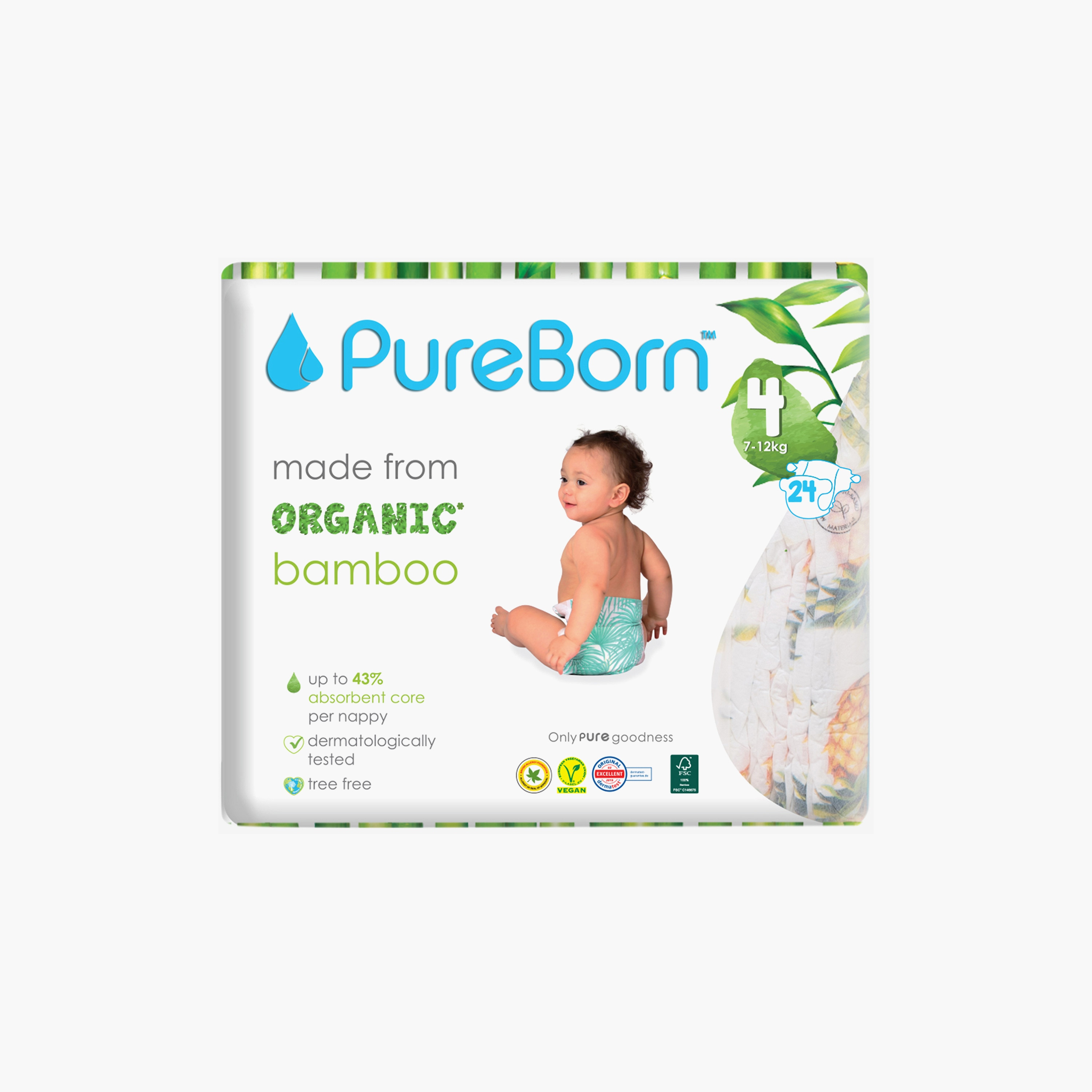 حفاضات مقاس 4، 24 قطعة من بيور بورن - 7-12 كغم-baby-diapering-diapers-image-1