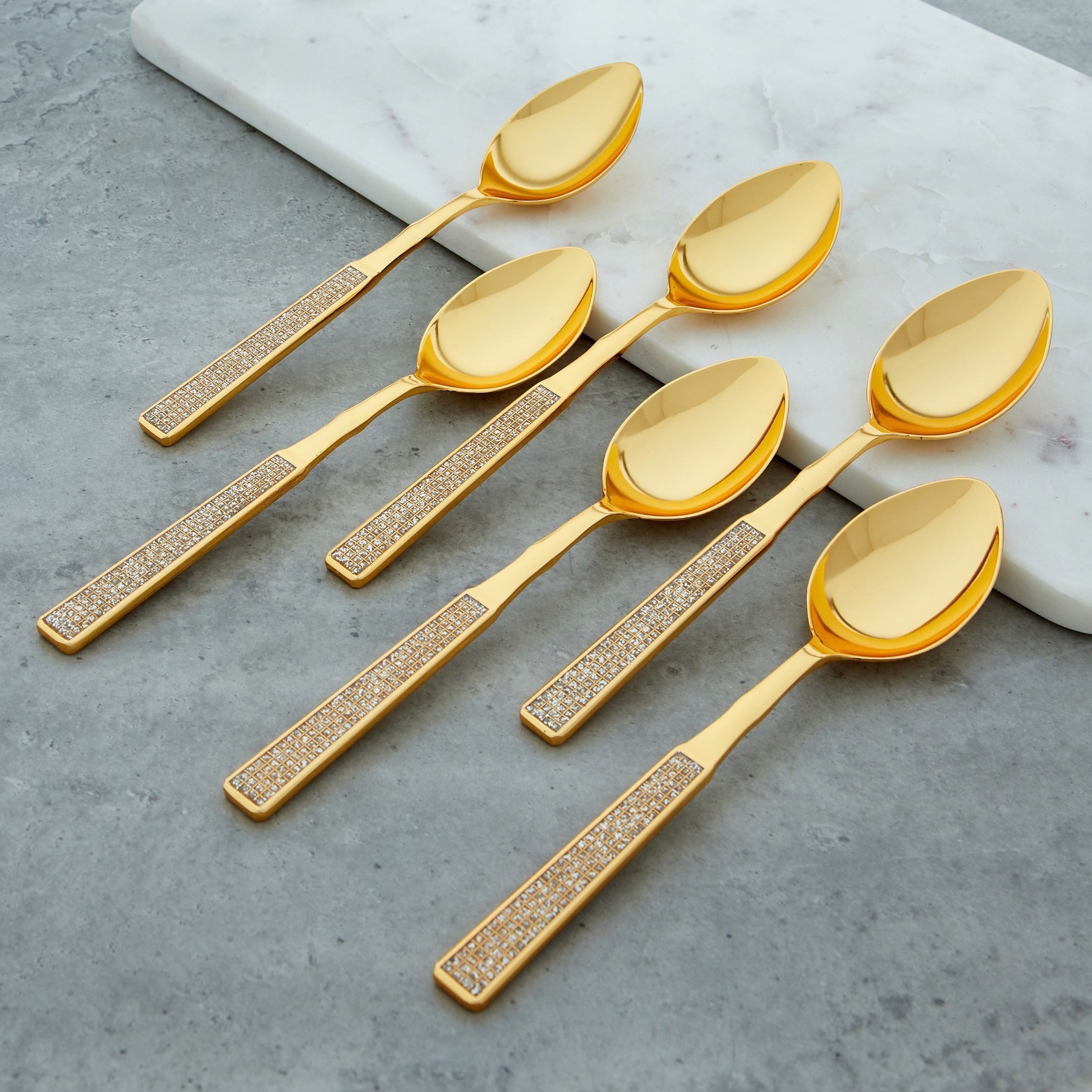 Adora Crystal Studded Metallic Spoon - Set of 6-household-decor-boxesandtrays-image-1