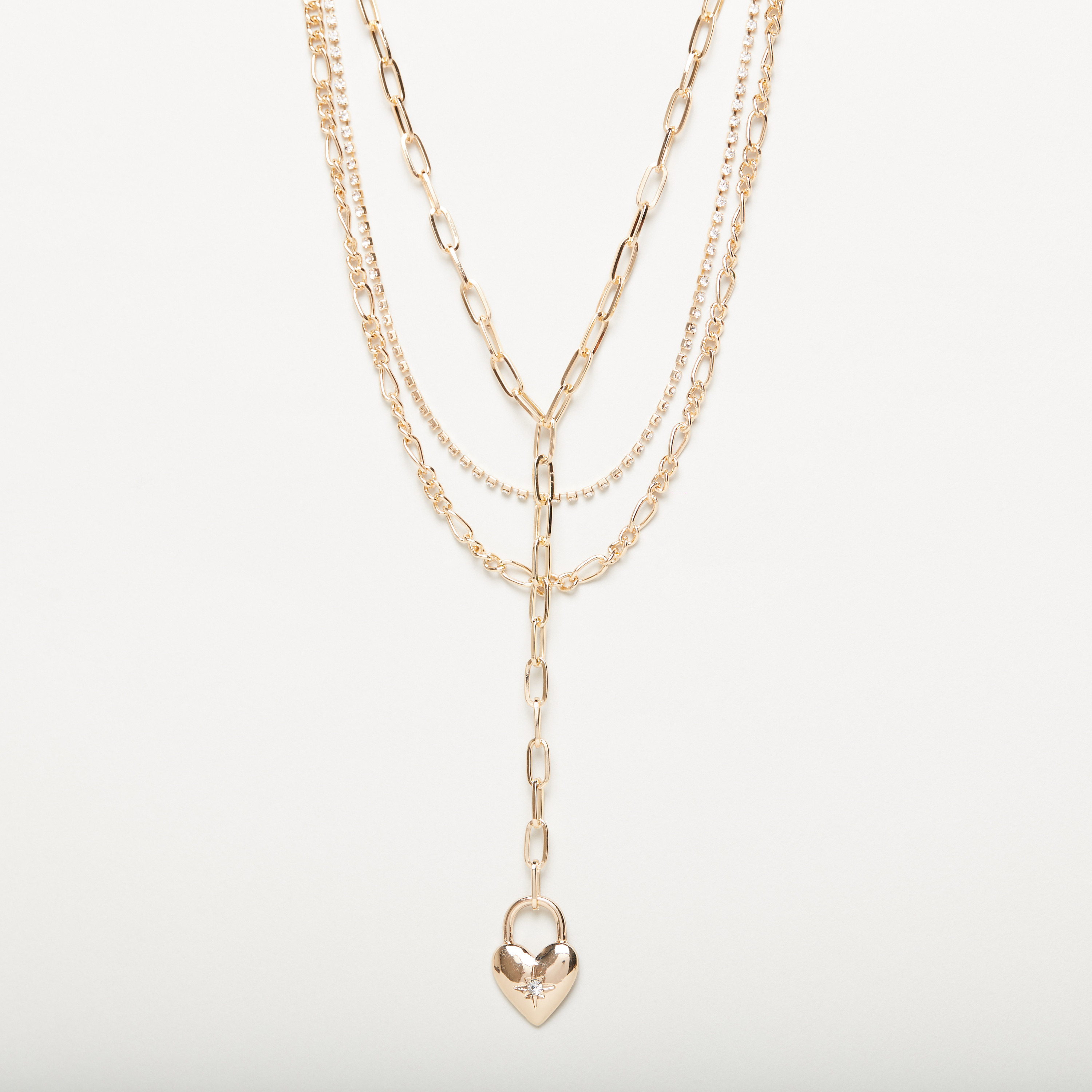 Heart Lock Pendant Chunky Chain Layered Necklace - Set of 3-women-watchesandjewellery-jewellery-necklacesandpendants-image-1