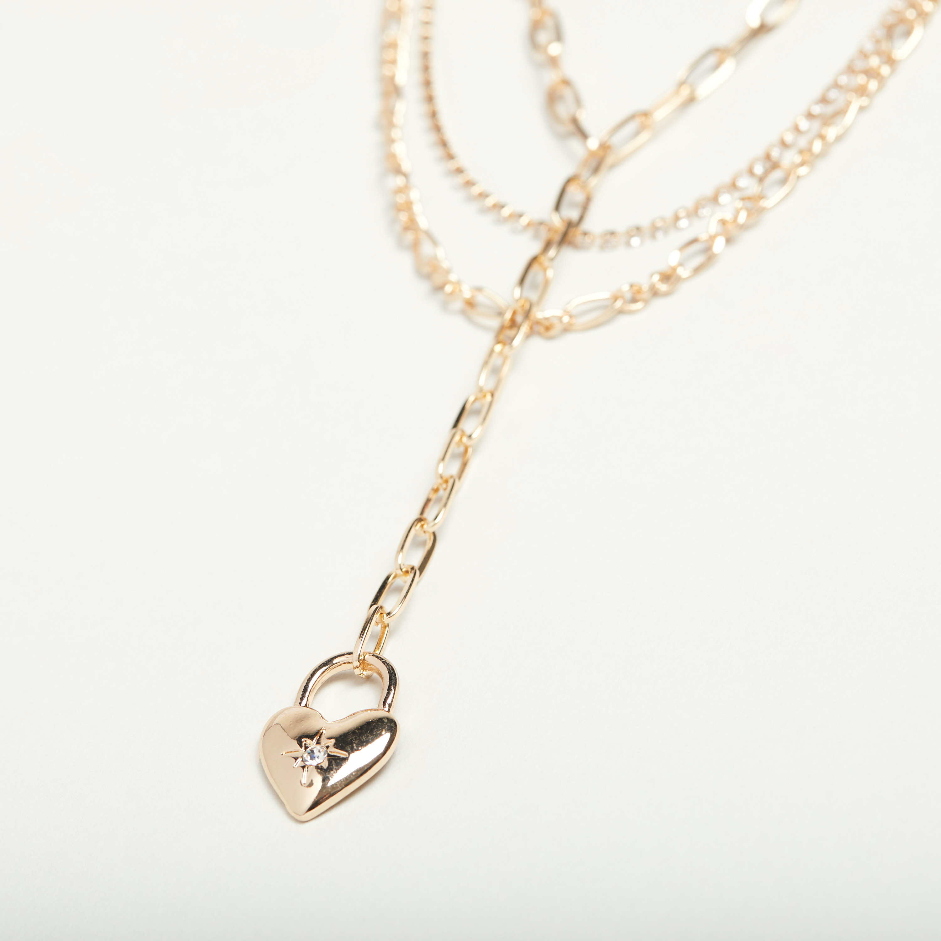 Heart Lock Pendant Chunky Chain Layered Necklace - Set of 3-women-watchesandjewellery-jewellery-necklacesandpendants-image-2