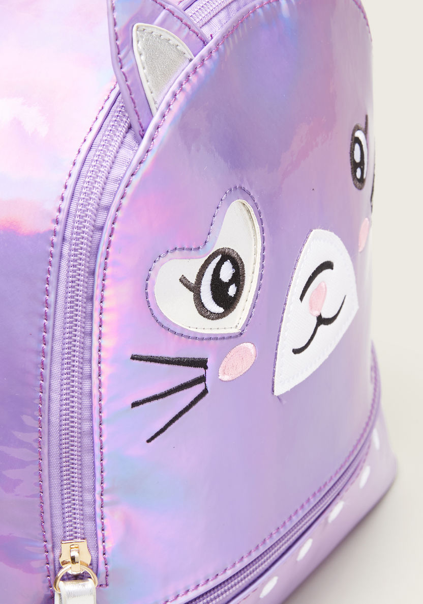 Charmz Stitch Detail Glossy Backpack with Zip Closure-Bags and Backpacks-image-1