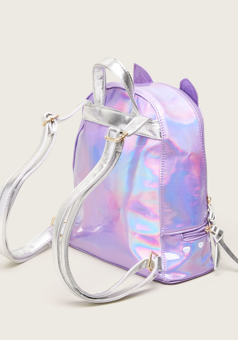 Charmz Stitch Detail Glossy Backpack with Zip Closure-Bags and Backpacks-image-3