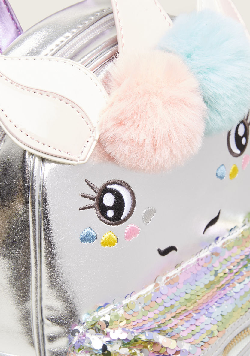 Charmz Sequin Embellished Unicorn Backpack with Pom Poms-Bags and Backpacks-image-1