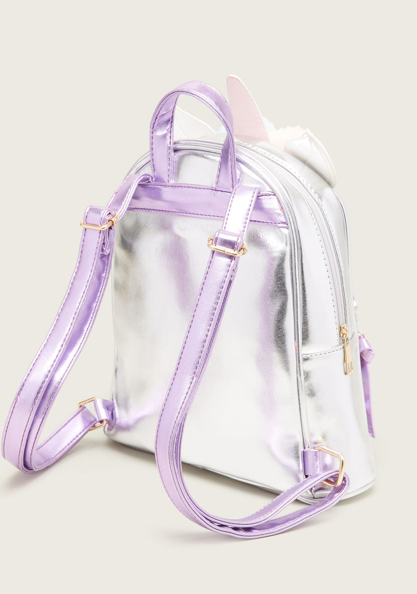 Charmz Sequin Embellished Unicorn Backpack with Pom Poms-Bags and Backpacks-image-3