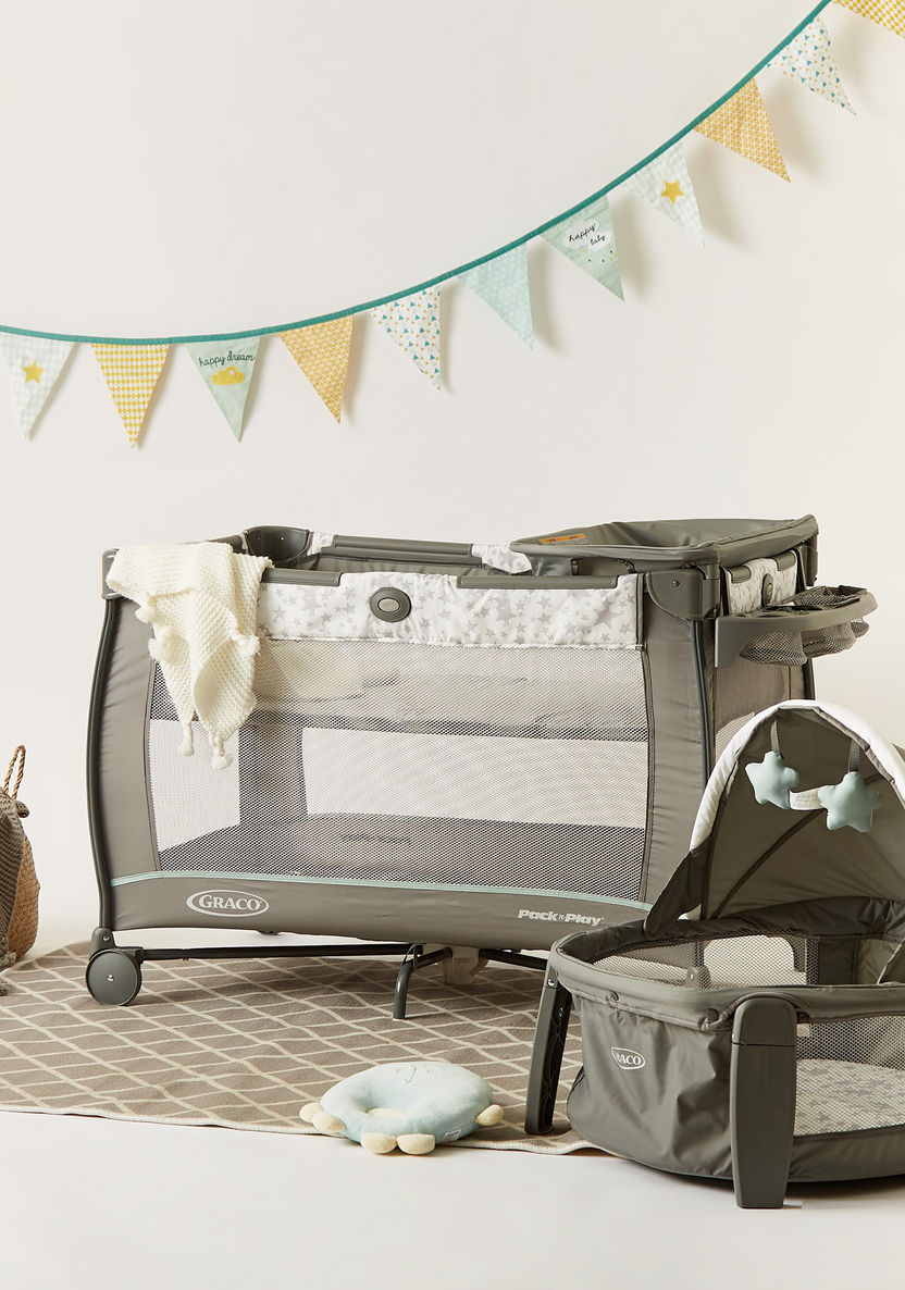 Graco Grey Convertible Travel Dome Playard Cum Bassinet with Wheels (Upto 3 months)-Travel Cots-image-0