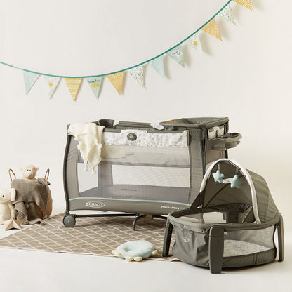 Graco Grey Convertible Travel Dome Playard Cum Bassinet with Wheels (Upto 3 months)