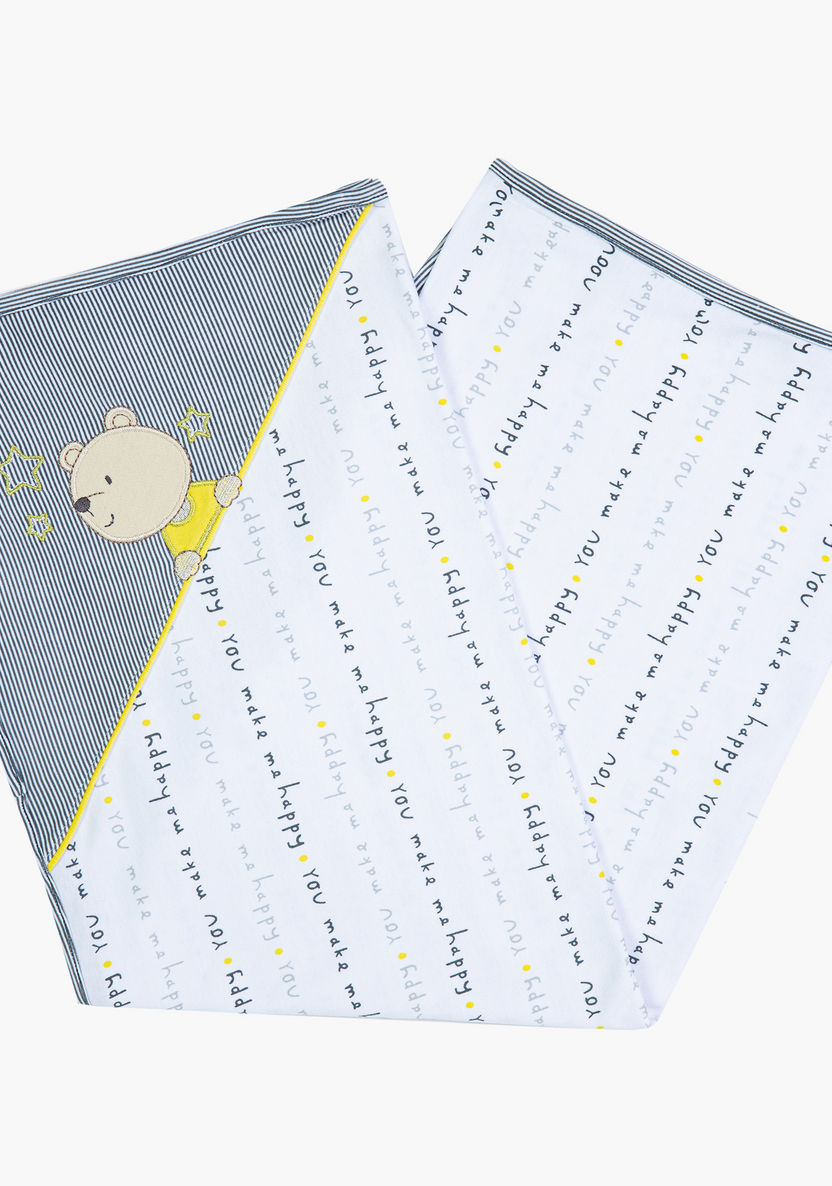 Juniors Bear and Typographic Print Receiving Blanket - 75x100 cms-Blankets and Throws-image-0