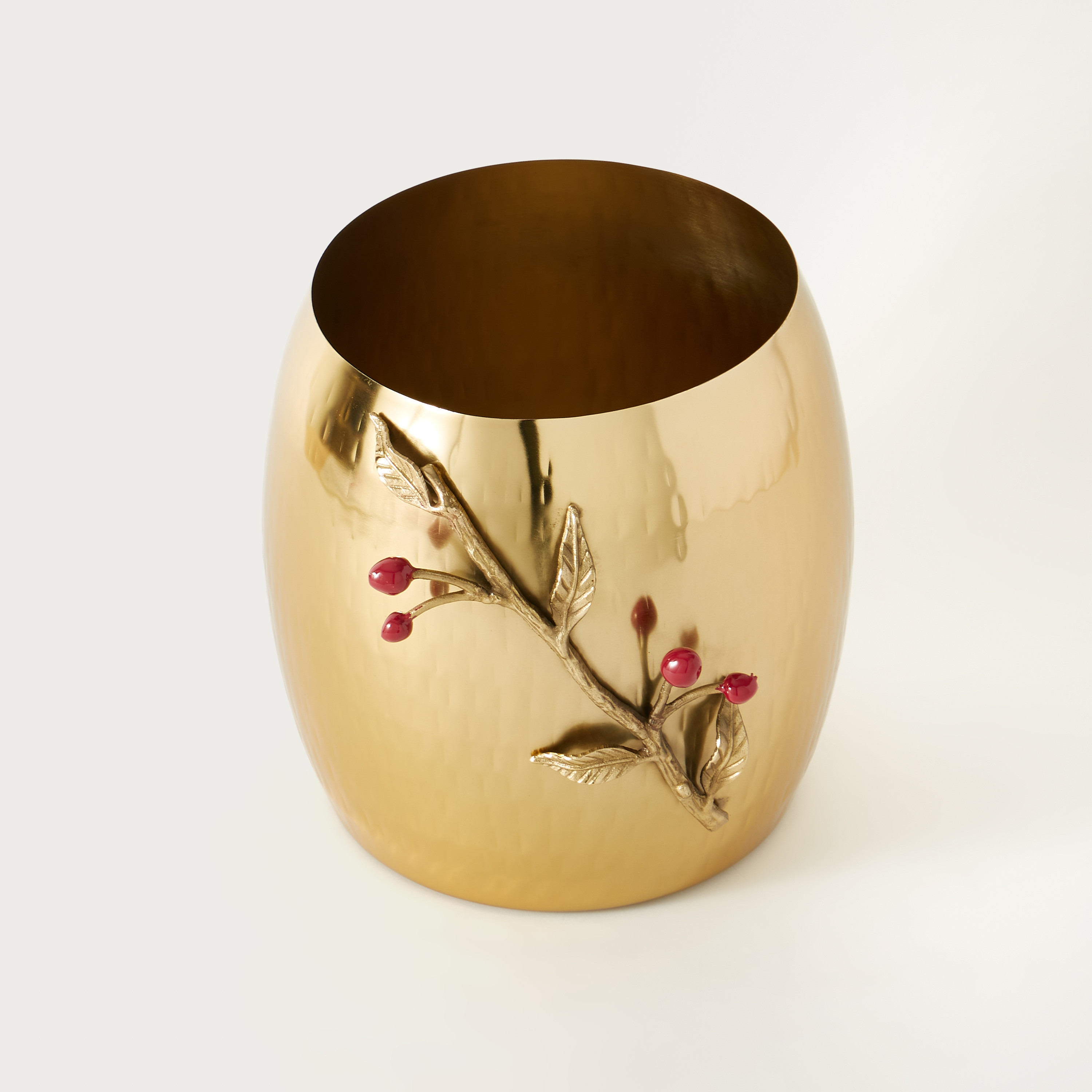Elongated Hammered Waste Bin with Cherry Accent-household-bathandlaundry-wastebinsandaccessories-image-2