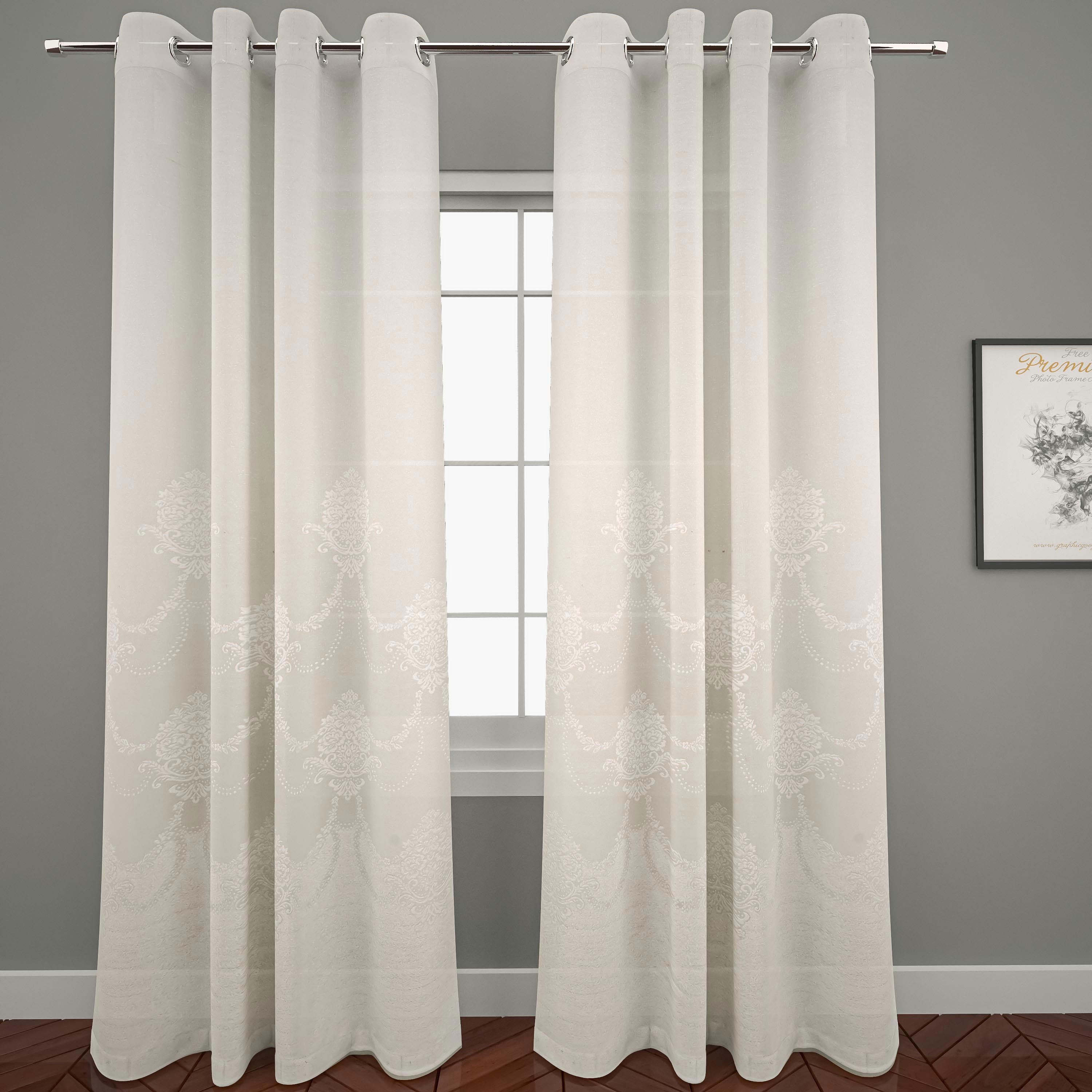 طقم ستائر دانتيل بارز الملمس بحلقات تثبيت من قطعتين - 140x260 سم-household-windows-curtains-image-1