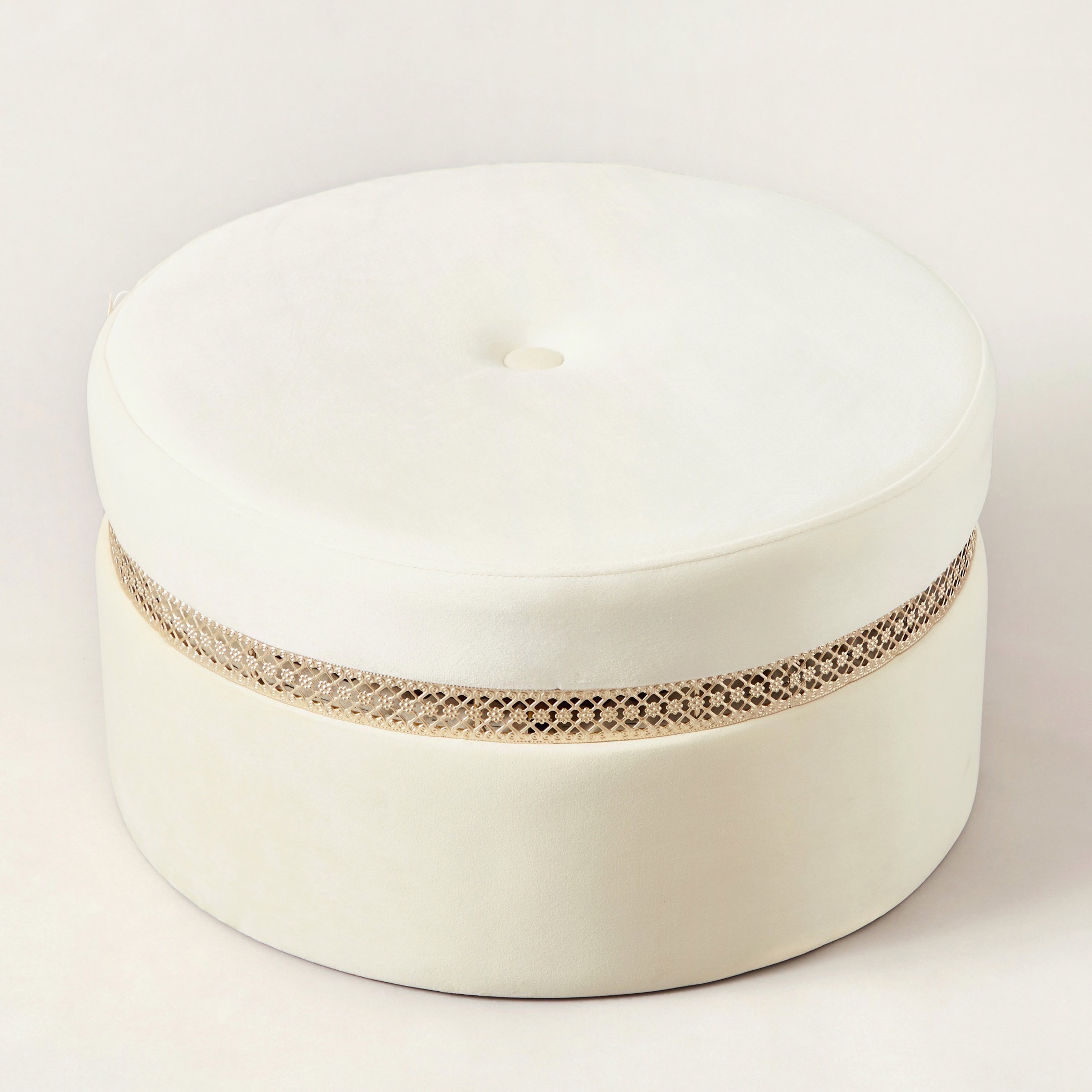 Velvet Pouf with Metal Ring - 60x60x32 cms-furniture-sofaandseating-ottomansbeanbagsandpoufs-image-2