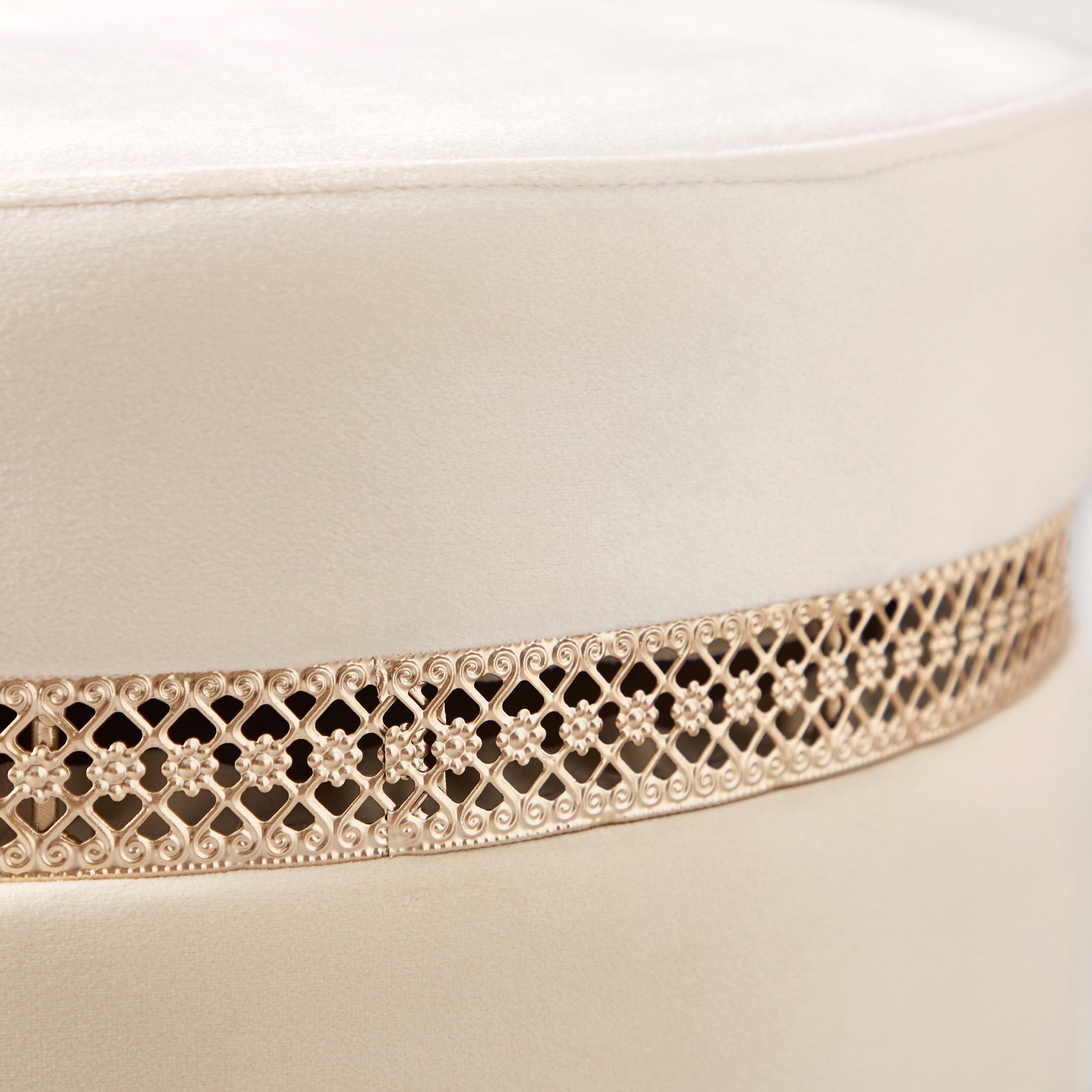 Velvet Pouf with Metal Ring - 60x60x32 cms-furniture-sofaandseating-ottomansbeanbagsandpoufs-image-4