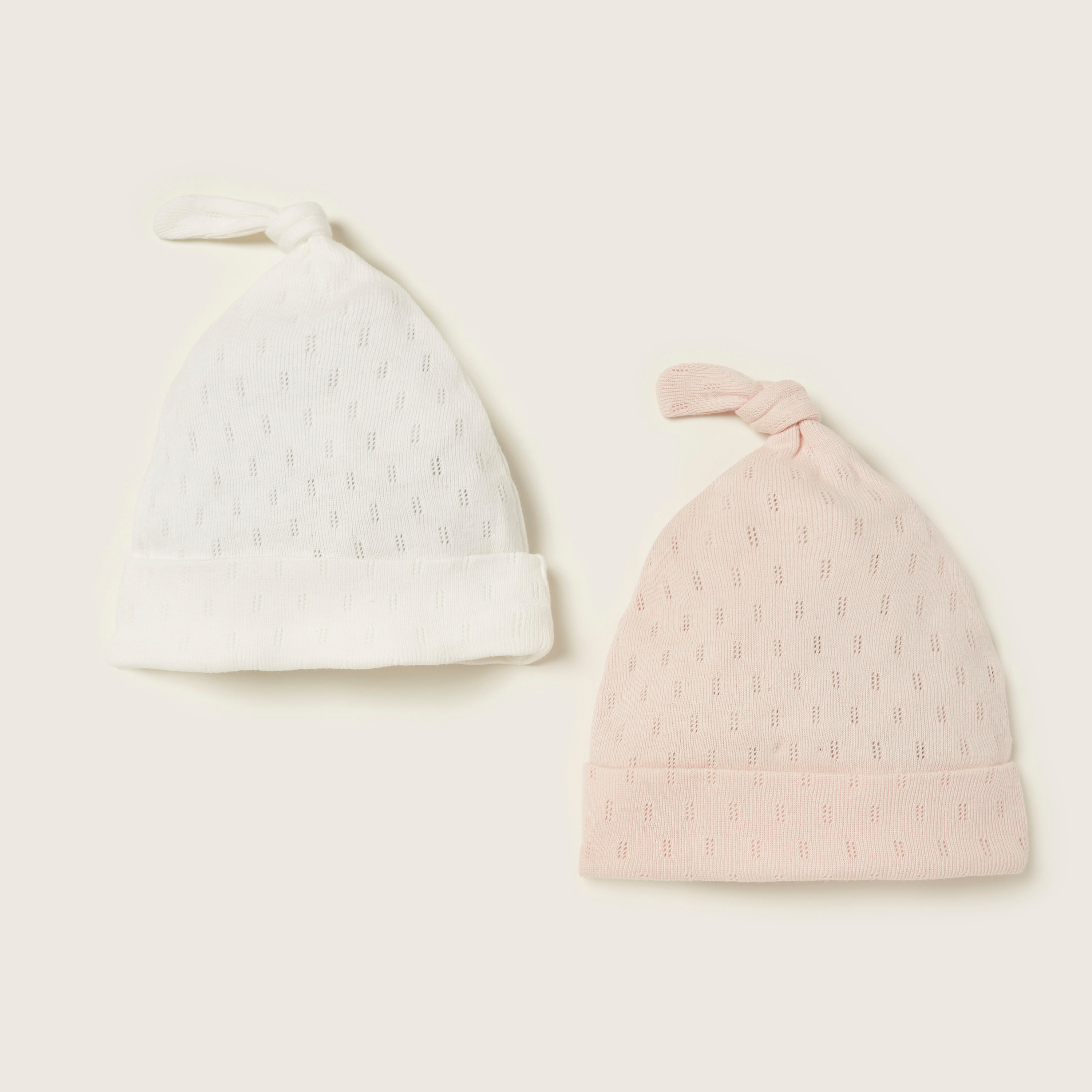 Juniors Textured Beanie Cap with Knot Detail - Set of 2-baby-girls-accessories-caps-image-1
