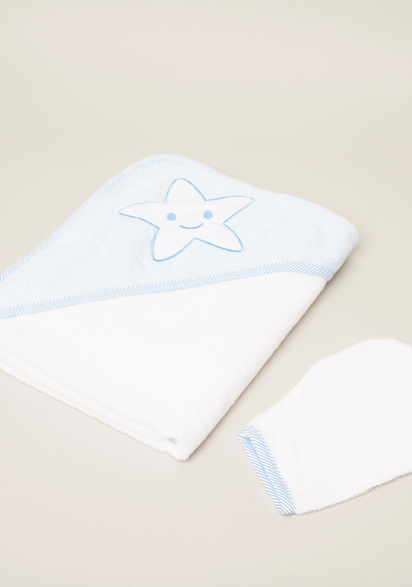 Juniors Textured Hooded Towel with Mitten - 75x90 cms-Towels and Flannels-image-0