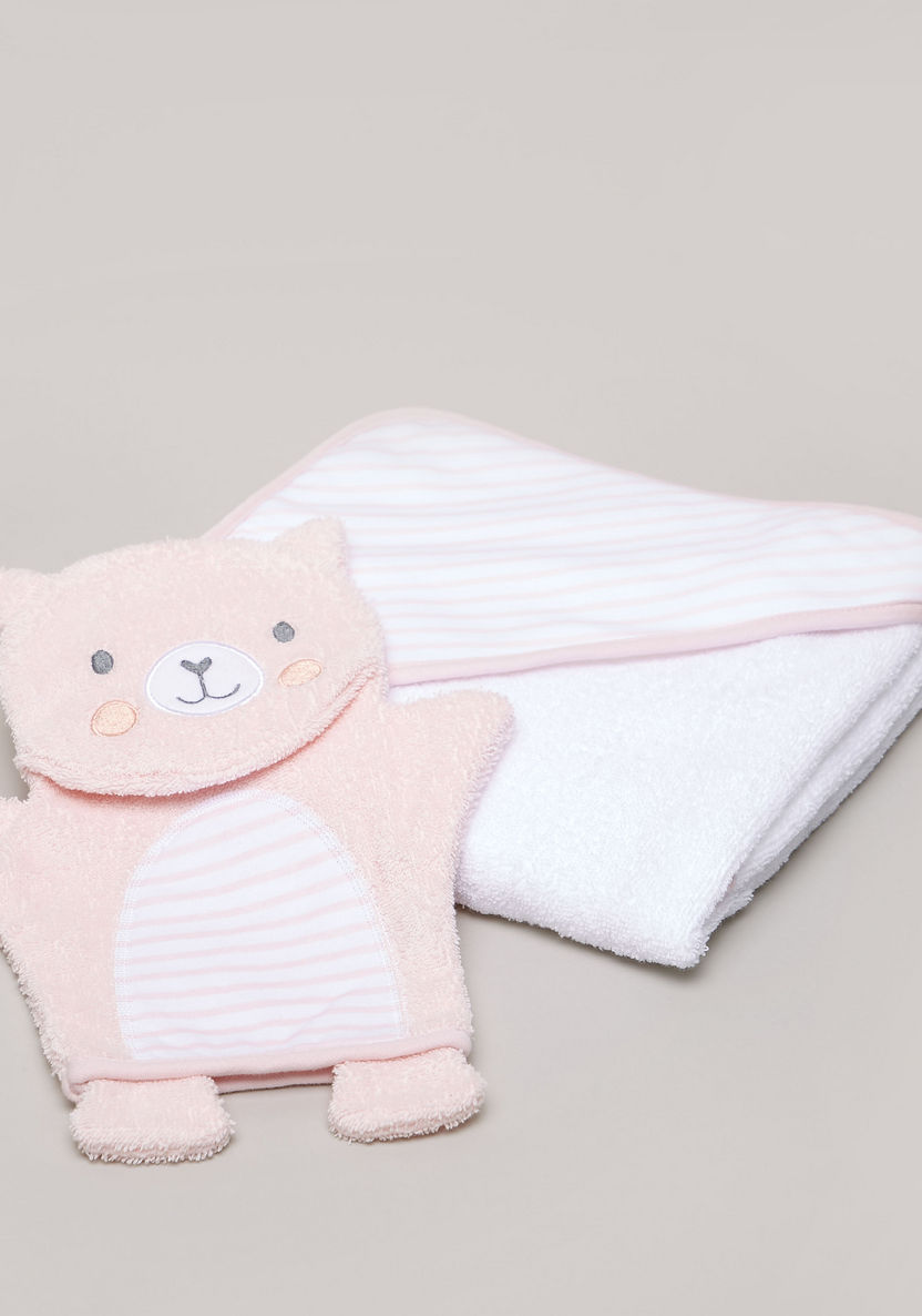 Juniors Striped Hood Towel and Bear Mitten Muppet - 75x75 cms-Towels and Flannels-image-0