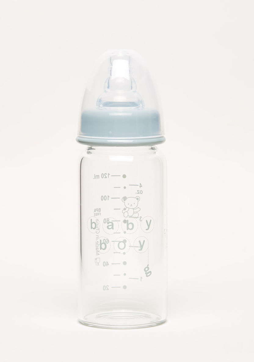 Giggles Printed Glass Feeding Bottle with Cover - 120 ml-Bottles and Teats-image-0