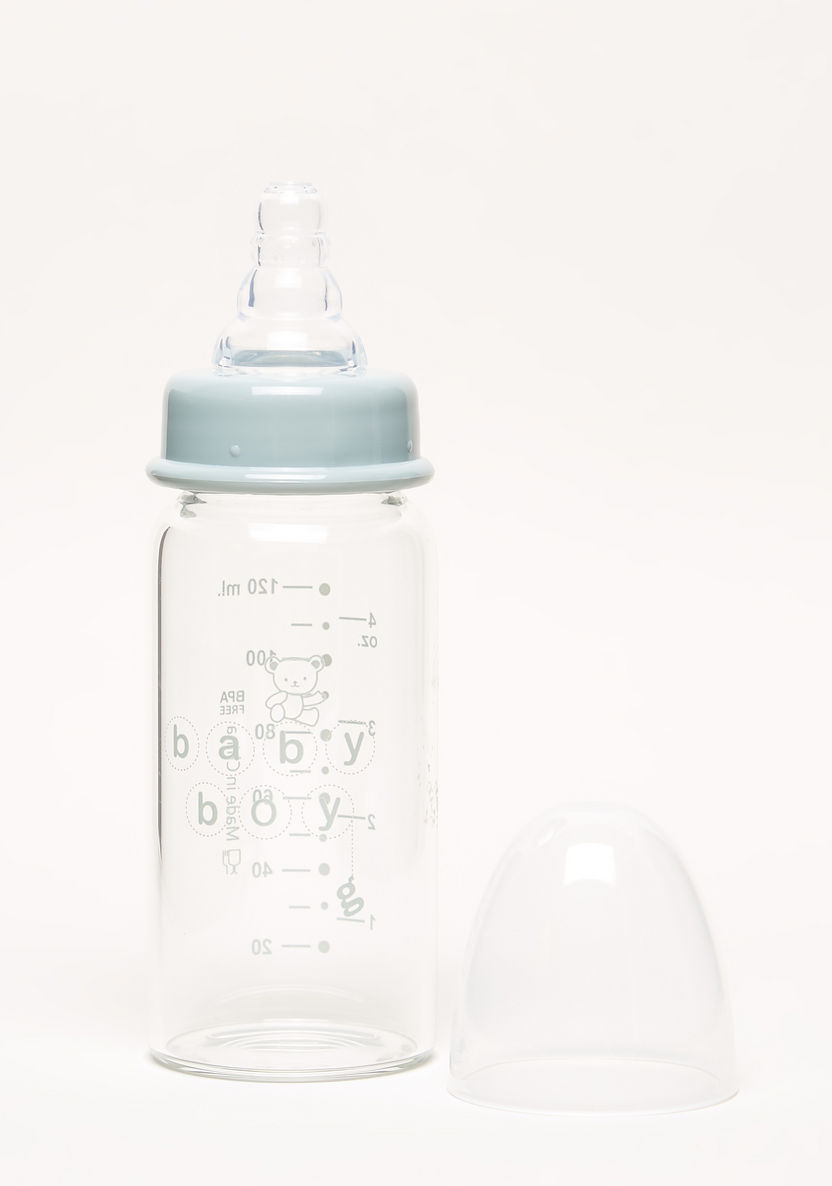 Giggles Printed Glass Feeding Bottle with Cover - 120 ml-Bottles and Teats-image-1