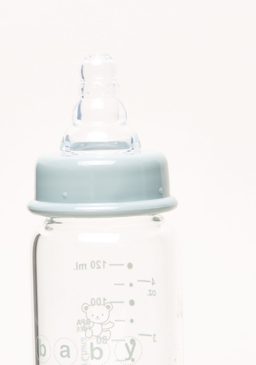 Giggles Printed Glass Feeding Bottle with Cover - 120 ml-Bottles and Teats-image-3