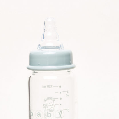 Giggles Printed Glass Feeding Bottle with Cover - 120 ml