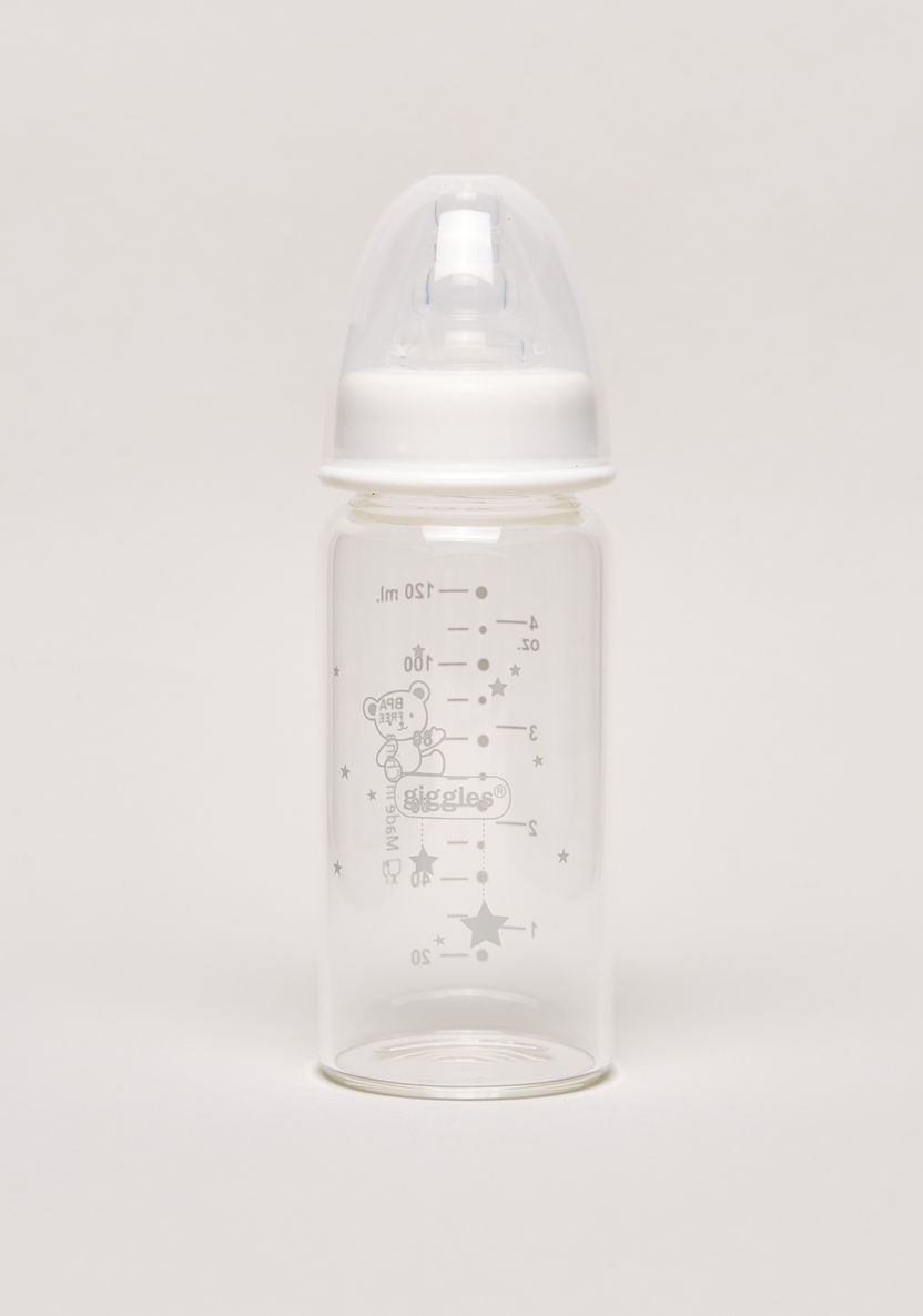 Giggles Printed Glass Feeding Bottle - 120 ml-Bottles and Teats-image-0