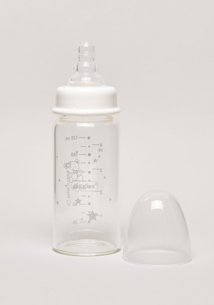 Giggles Printed Glass Feeding Bottle - 120 ml-Bottles and Teats-image-1