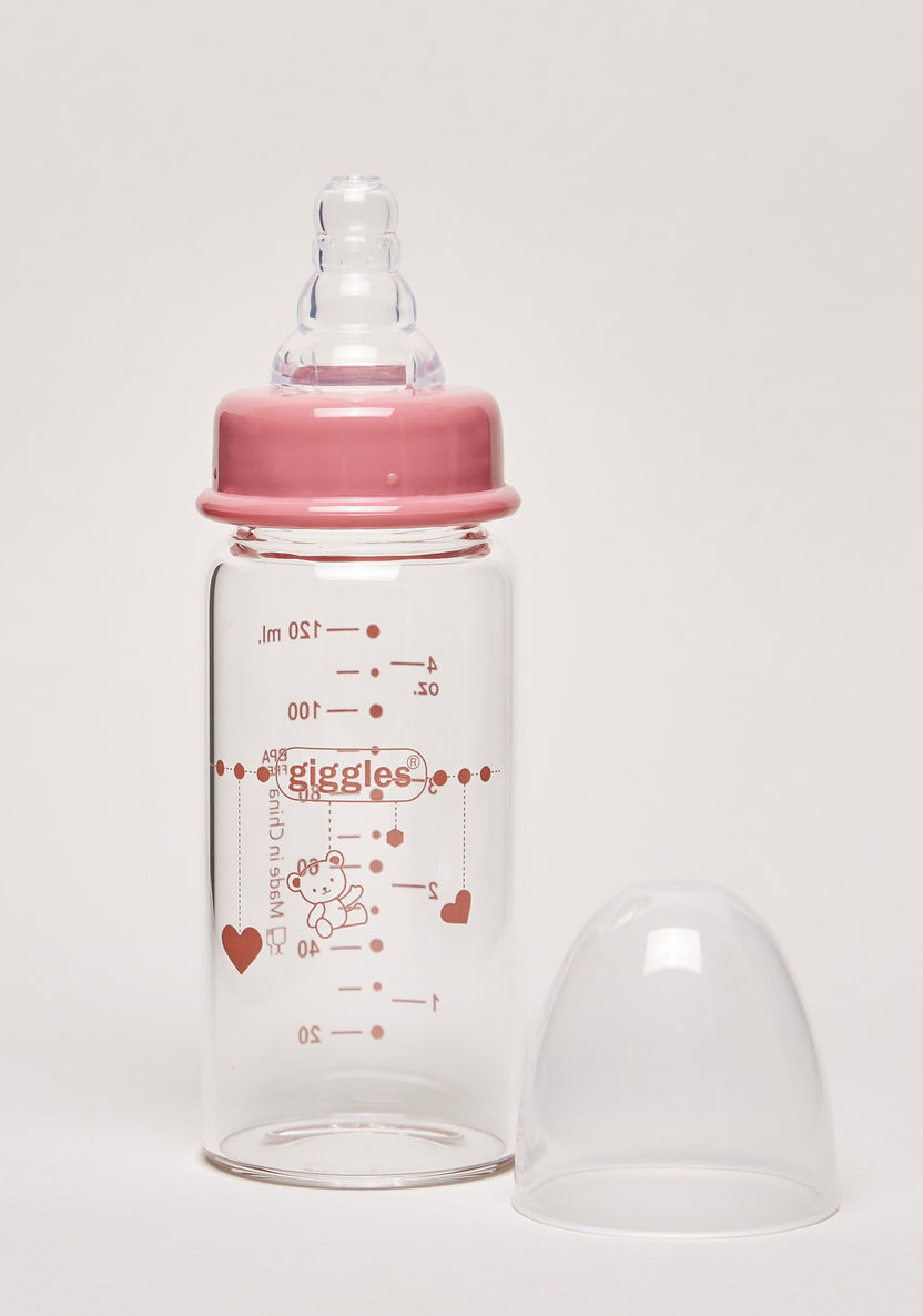 Giggles Printed Glass Feeding Bottle - 120 ml-Bottles and Teats-image-1