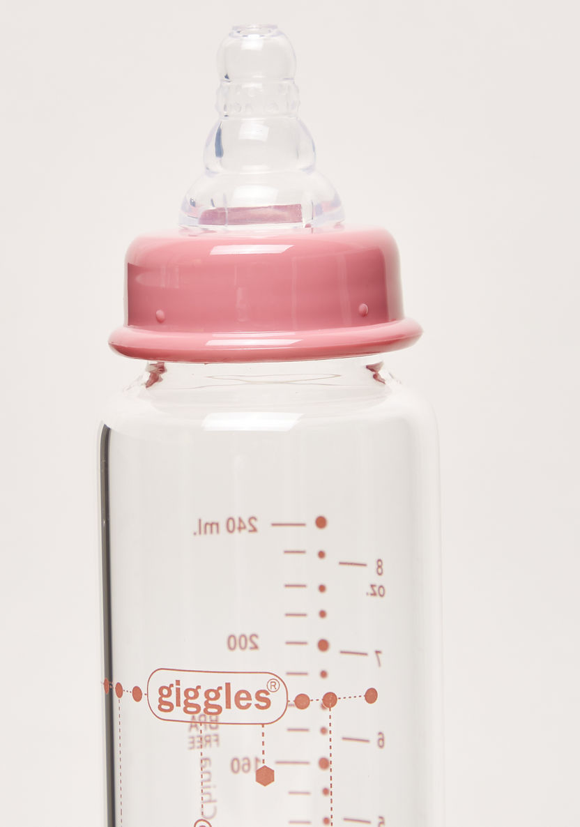 Giggles Printed Glass Feeding Bottle with Cover - 240 ml-Bottles and Teats-image-3