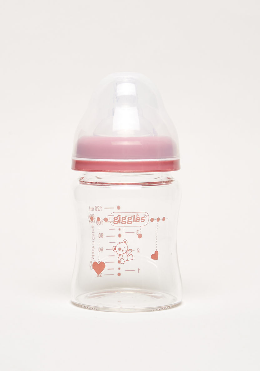 Giggles Printed Glass Feeding Bottle - 120 ml-Bottles and Teats-image-0