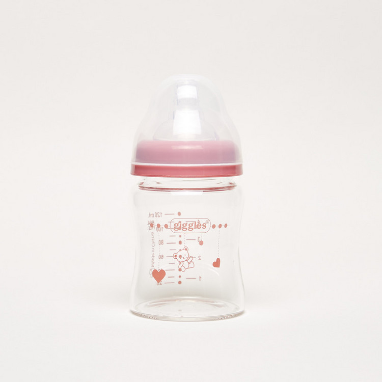 Giggles Printed Glass Feeding Bottle - 120 ml