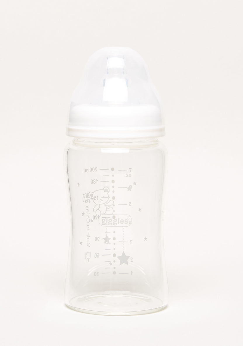 Giggles Printed Glass Feeding Bottle - 200 ml-Bottles and Teats-image-0