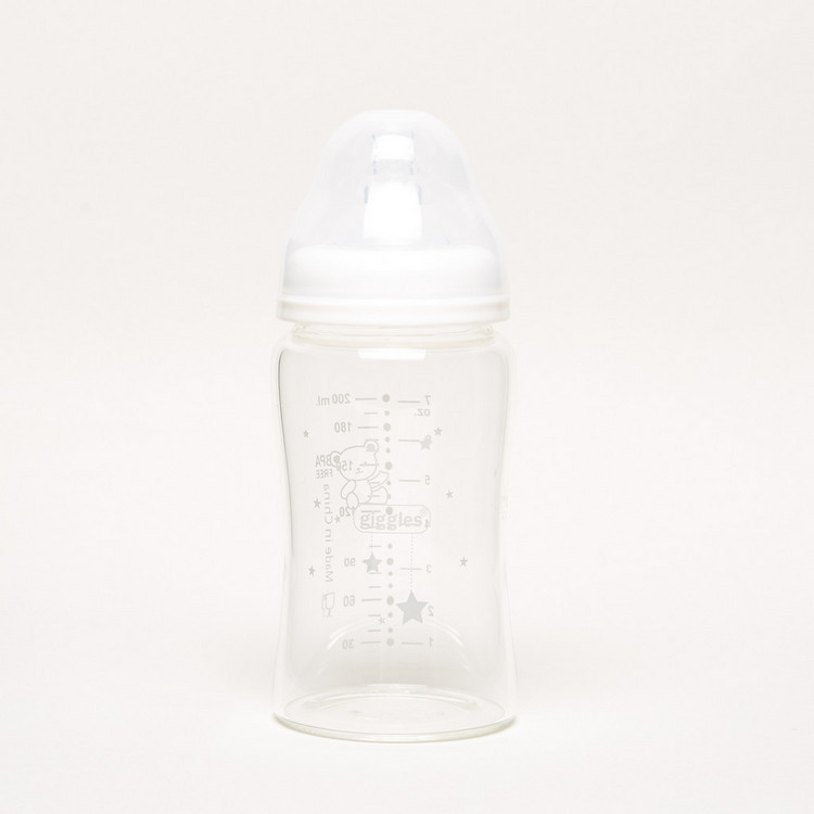 Giggles Printed Glass Feeding Bottle - 200 ml