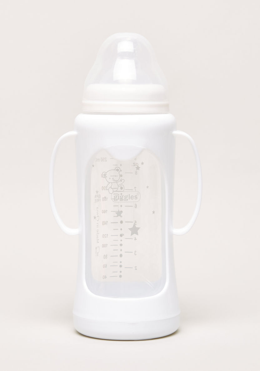 Giggles Printed Glass Feeding Bottle with Cover- 250 ml-Bottles and Teats-image-0