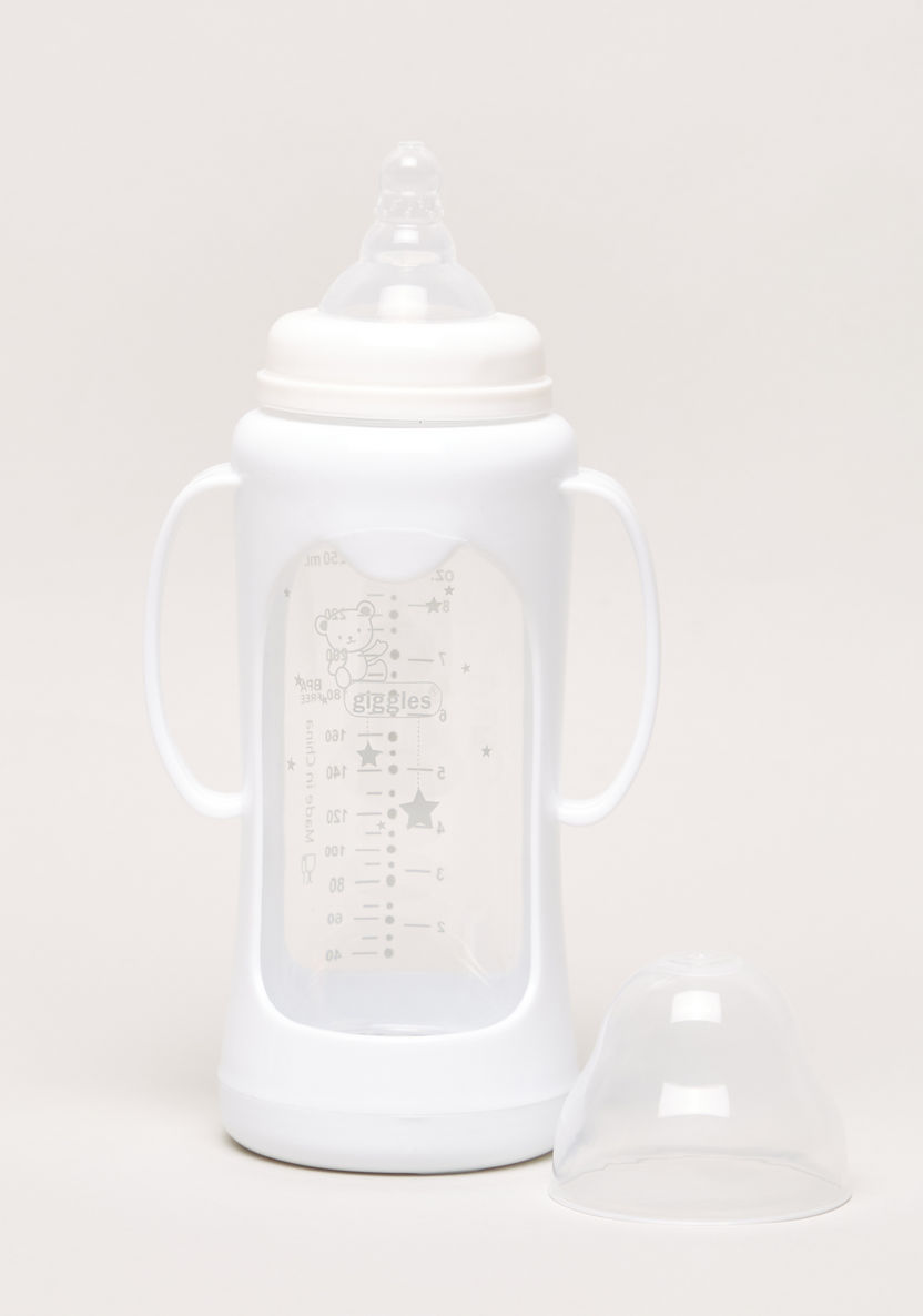 Giggles Printed Glass Feeding Bottle with Cover- 250 ml-Bottles and Teats-image-1