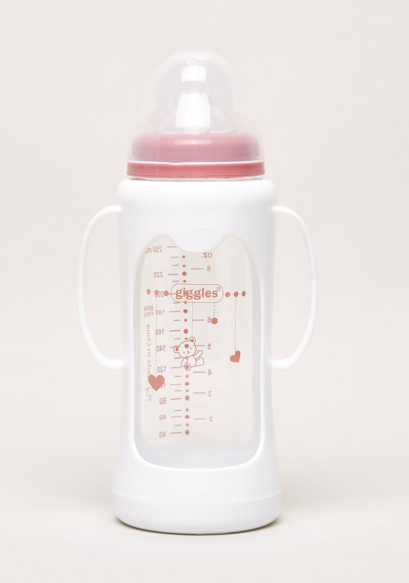 Giggles Printed Glass Feeding Bottle with Cover - 250 ml-Bottles and Teats-image-0