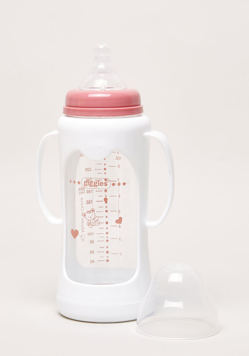 Giggles Printed Glass Feeding Bottle with Cover - 250 ml-Bottles and Teats-image-1