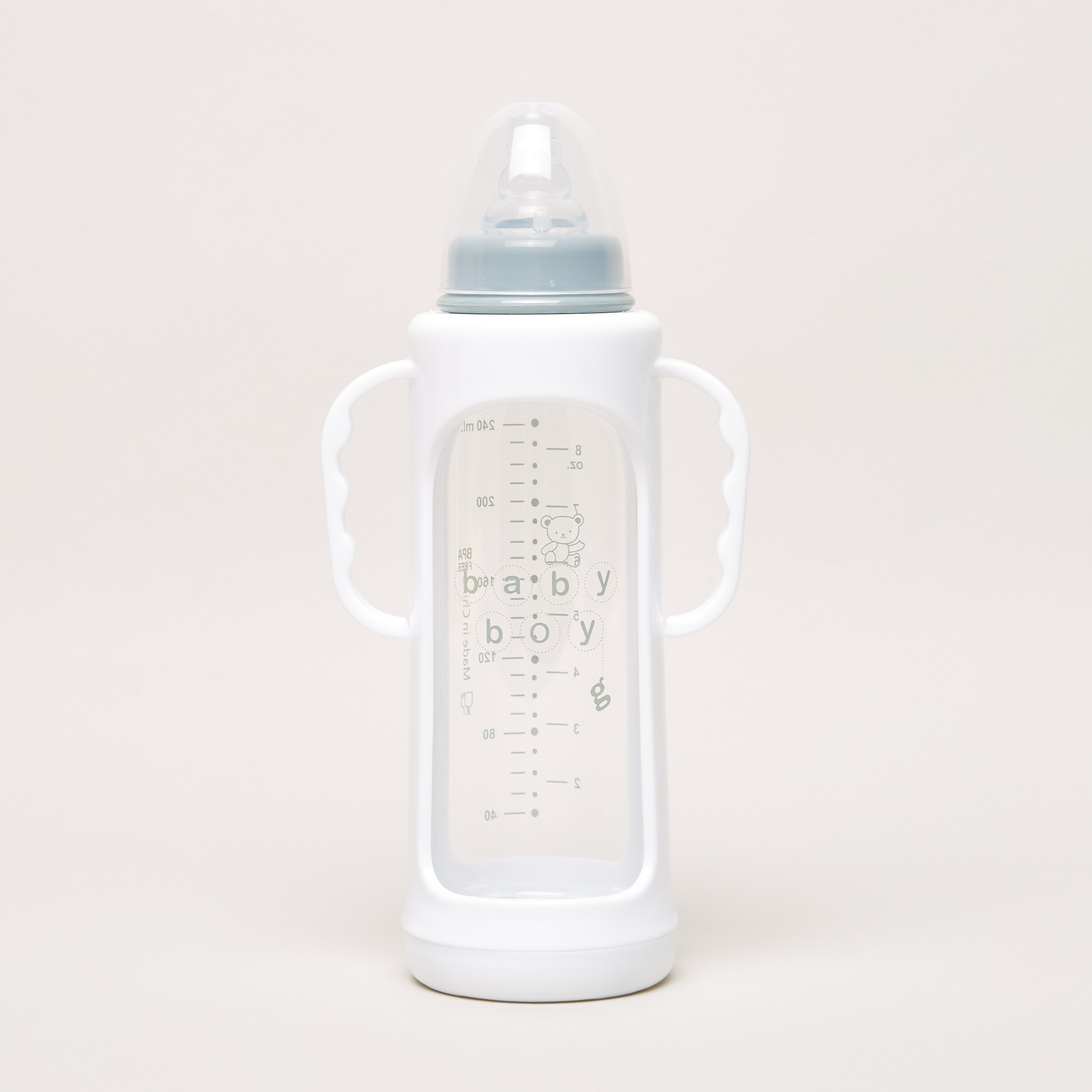 Giggles Printed Glass Feeding Bottle with Cover - 240 ml-baby-feeding-feedingbottles-bottlesandteats-image-1
