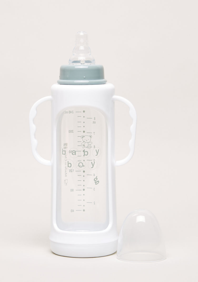 Giggles Printed Glass Feeding Bottle with Cover - 240 ml-Bottles and Teats-image-1