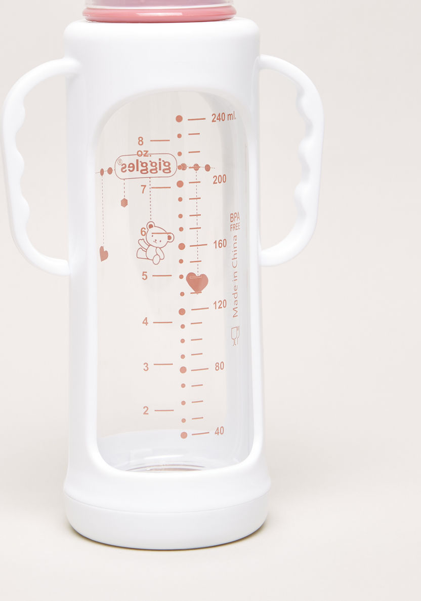 Giggles Printed Glass Feeding Bottle with Cover - 240 ml-Bottles and Teats-image-2
