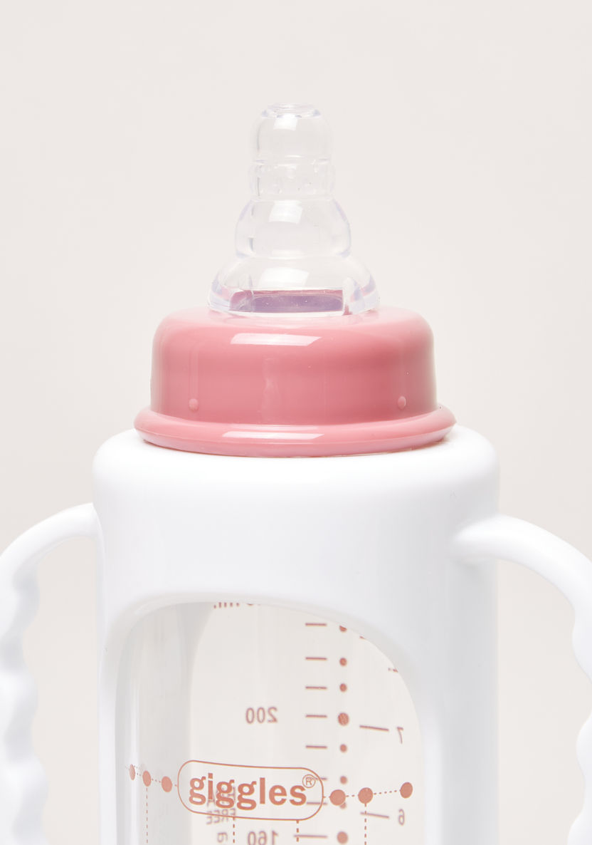 Giggles Printed Glass Feeding Bottle with Cover - 240 ml-Bottles and Teats-image-3