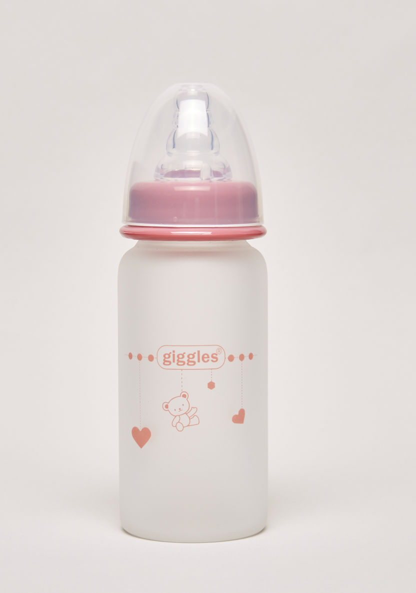 Giggles Printed Glass Feeding Bottle - 120 ml-Bottle Covers-image-0
