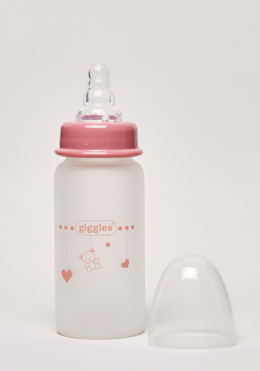 Giggles Printed Glass Feeding Bottle - 120 ml-Bottle Covers-image-1