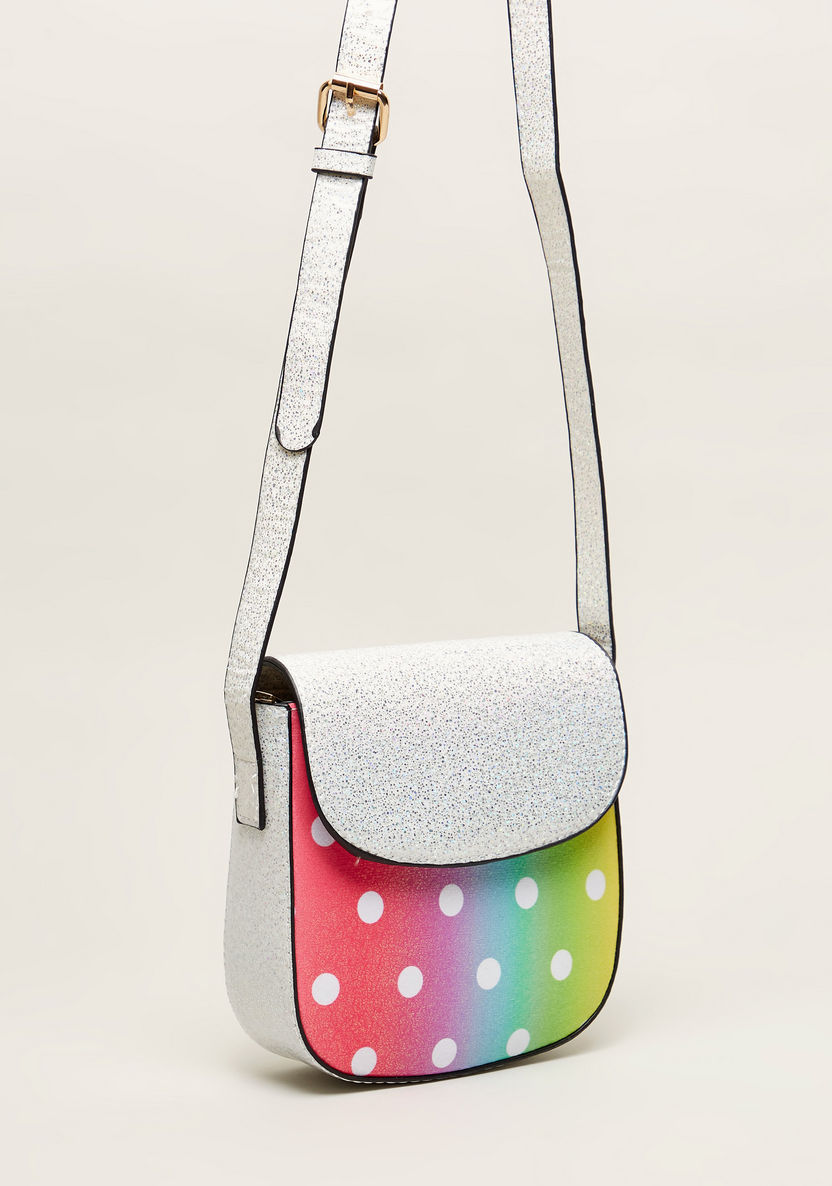 Charmz Polka Dot Print Satchel Bag with Glitter Detail and Zip Closure-Bags and Backpacks-image-1