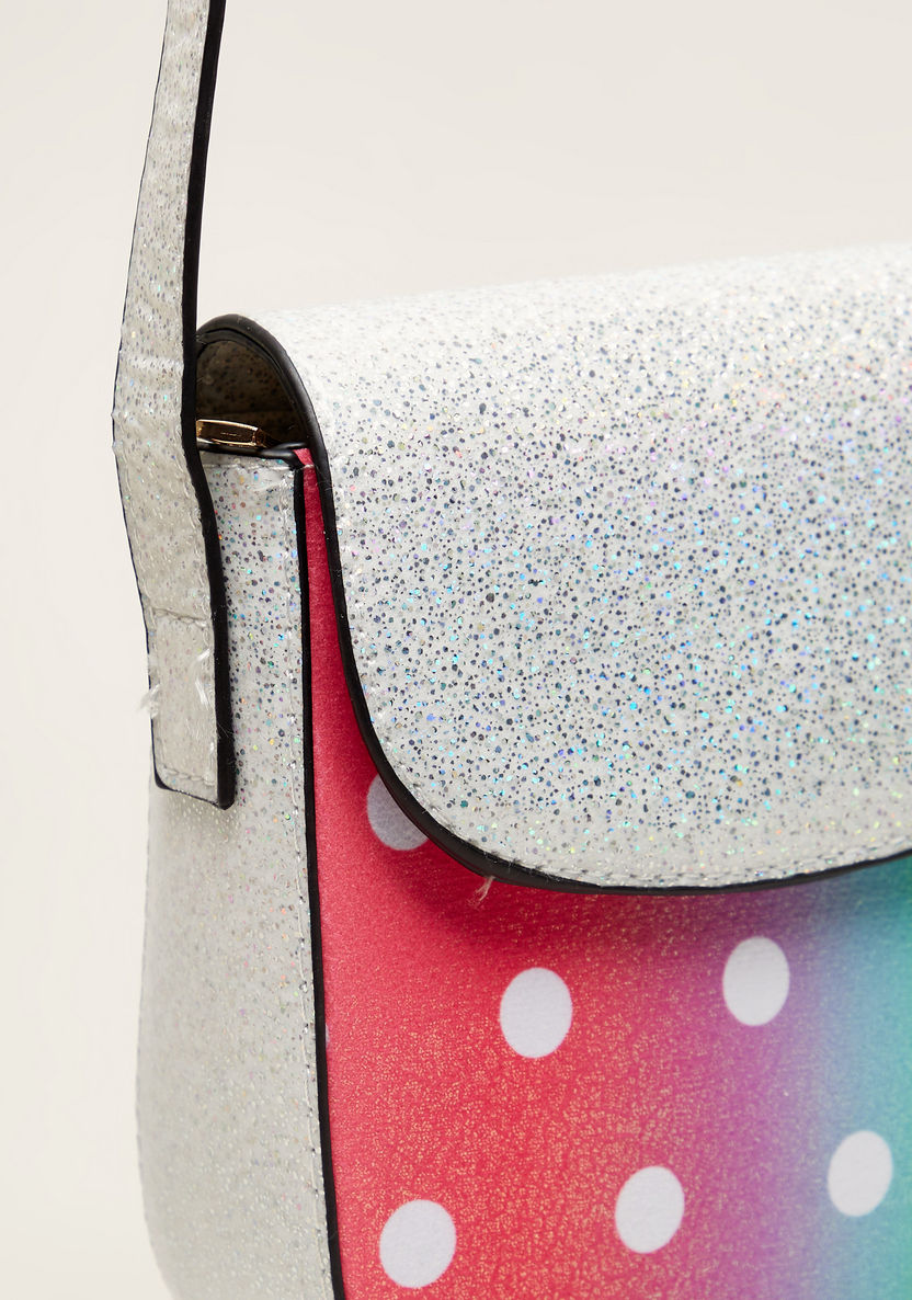 Charmz Polka Dot Print Satchel Bag with Glitter Detail and Zip Closure-Bags and Backpacks-image-3