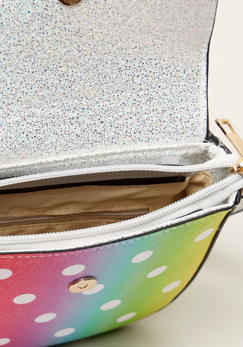 Charmz Polka Dot Print Satchel Bag with Glitter Detail and Zip Closure-Bags and Backpacks-image-4