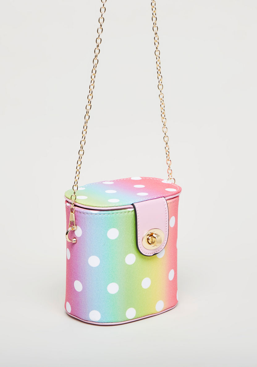 Charmz Polka Dot Print Crossbody Bag with Metallic Chain-Bags and Backpacks-image-1