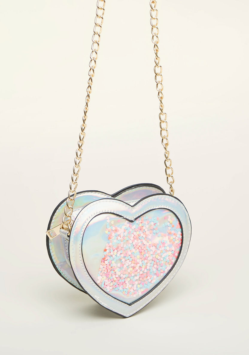 Charmz Heart Shape Crossbody Bag with Metallic Chain-Bags and Backpacks-image-1