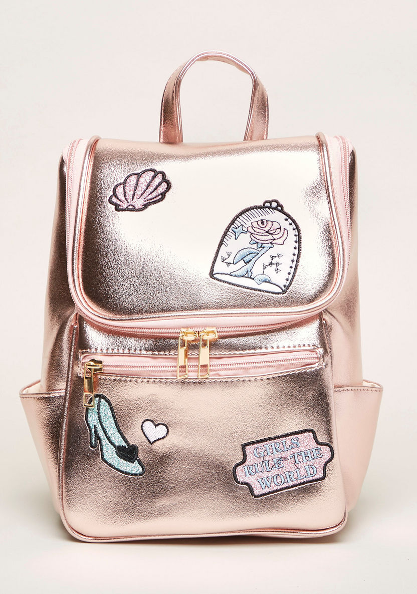 Charmz Glitter Accent Backpack with Embroidered Detail and Zip Closure-Bags and Backpacks-image-0