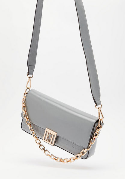 ELLE Embossed Crossbody Bag with Detachable Strap and Flap Closure-Women%27s Handbags-image-1