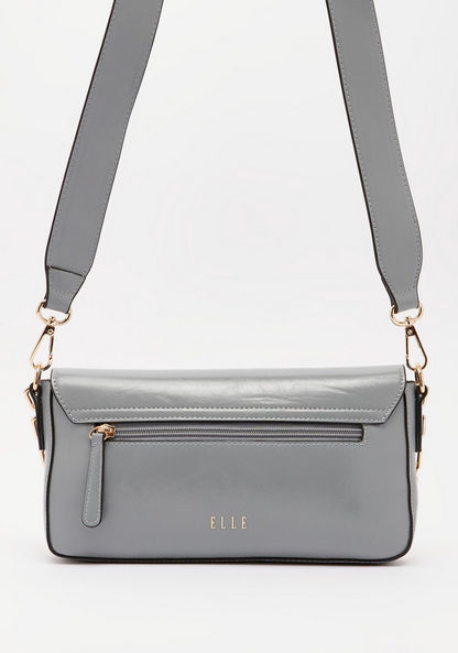 ELLE Embossed Crossbody Bag with Detachable Strap and Flap Closure-Women%27s Handbags-image-3