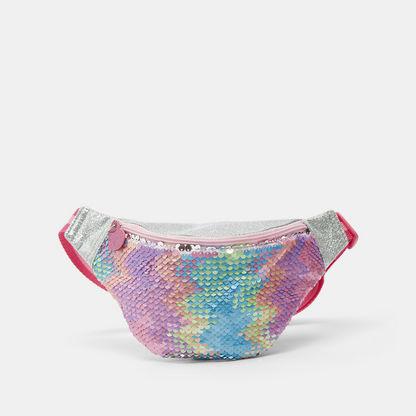 Sequin Embellished Waist Bag with Zip Closure-Girl%27s Bags-image-0