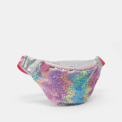 Sequin Embellished Waist Bag with Zip Closure-Girl%27s Bags-image-1